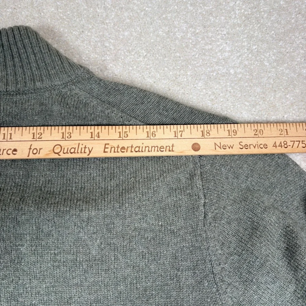 Orvis Mens L 3 Button Sweater Wool Cotton Green Mock‎ Neck Knit Sweater